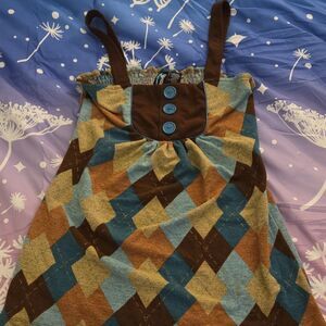 Weavers Juniors Y2K Argyle Babydoll Tank Brown  Size L Gold Accents C109-4182